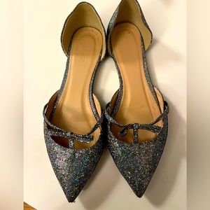 J. Crew Black Holographic Pointed D'Orsay Flats